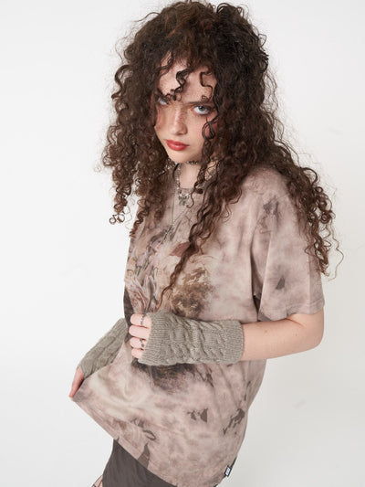 Tie dye t-shirt in beige with Earth Fairy front print 