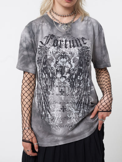 Fortune Wings Grey Tie Dye T-Shirt - Minga London