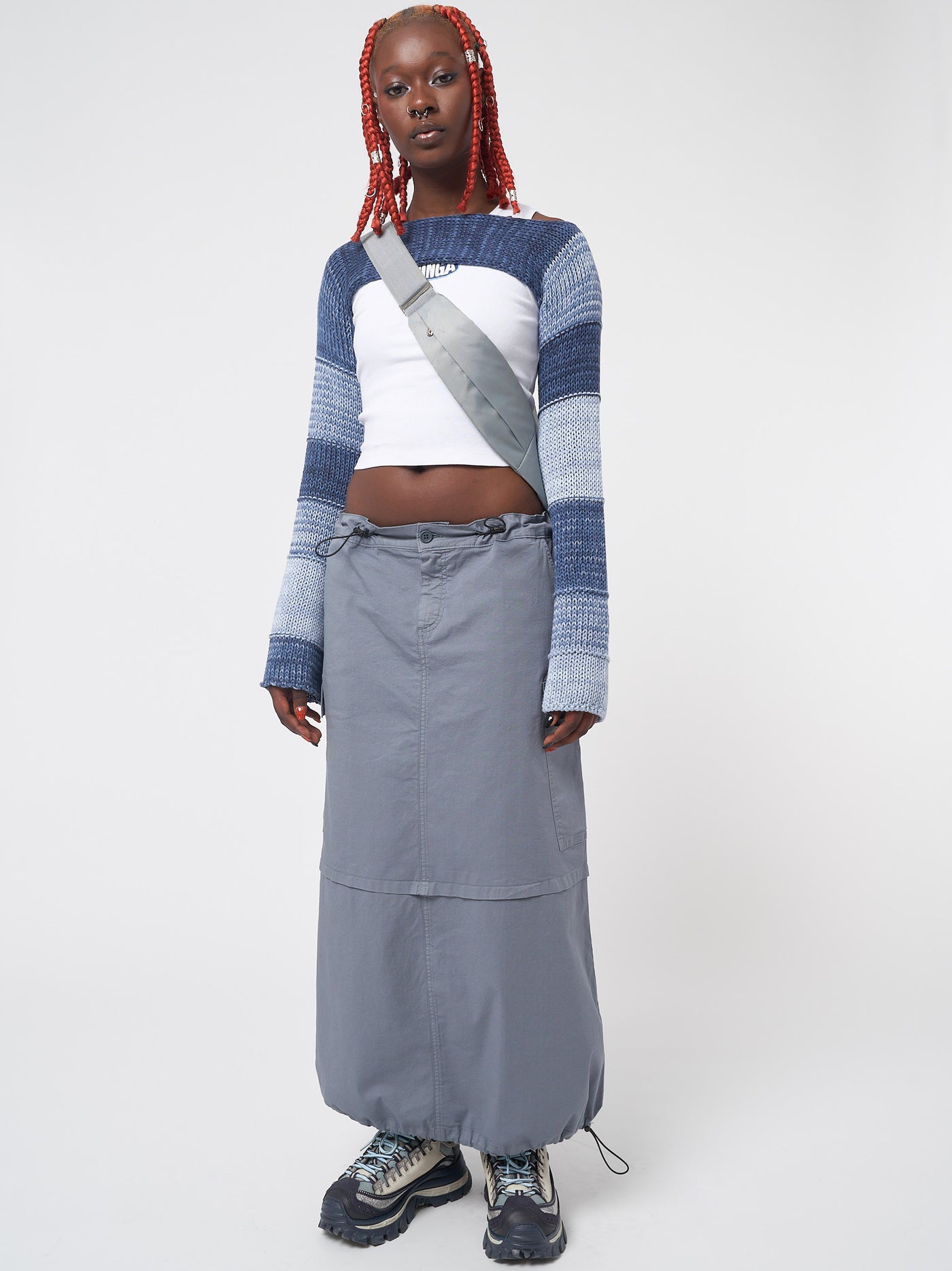 Fusion Blue Patchwork Knitted Shrug - Minga London