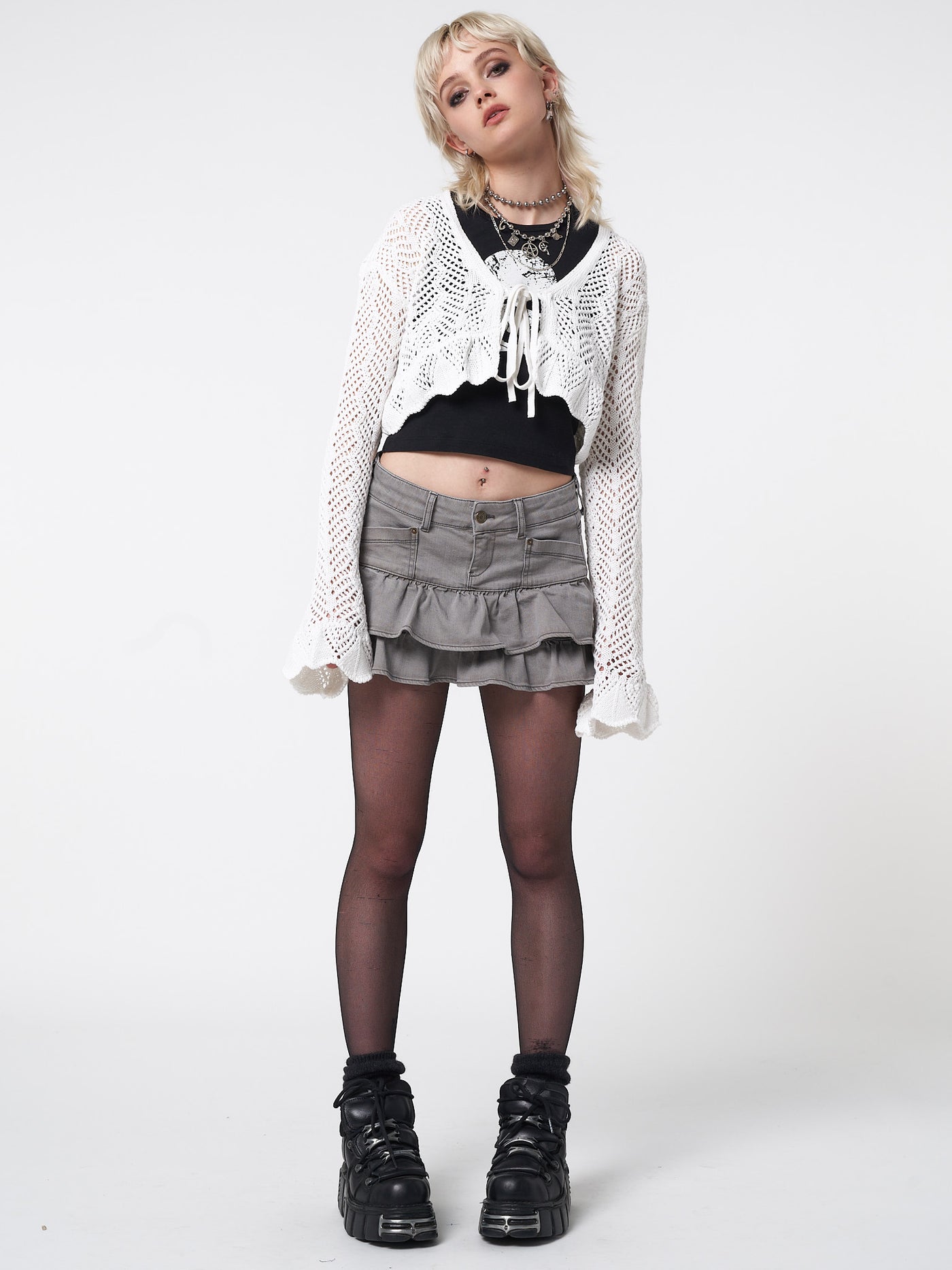 Kat Washed Grey Denim Y2k Mini Skirt - Minga London