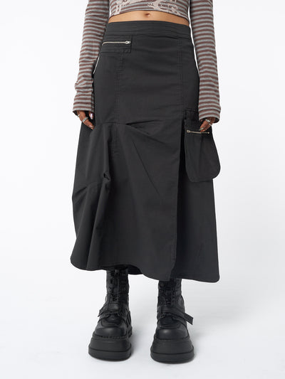 Lexi Black Tech Cargo Maxi Skirt - Minga London