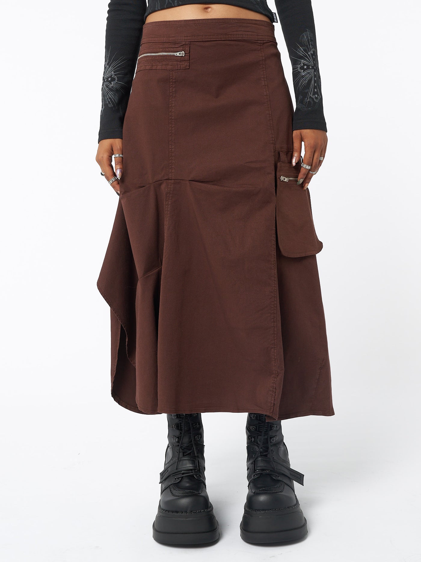 Lexi Brown Tech Cargo Maxi Skirt - Minga London