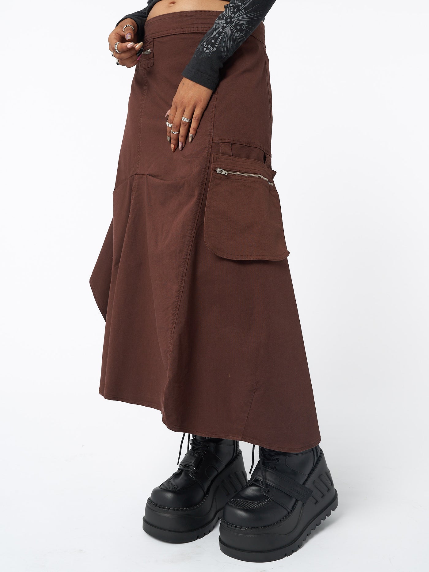 Lexi Brown Tech Cargo Maxi Skirt - Minga London