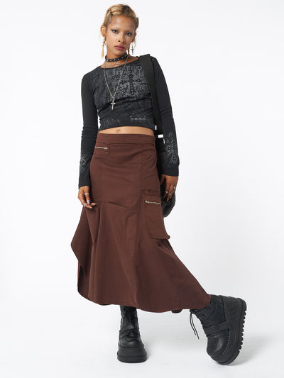 Lexi Brown Tech Cargo Maxi Skirt - Minga London