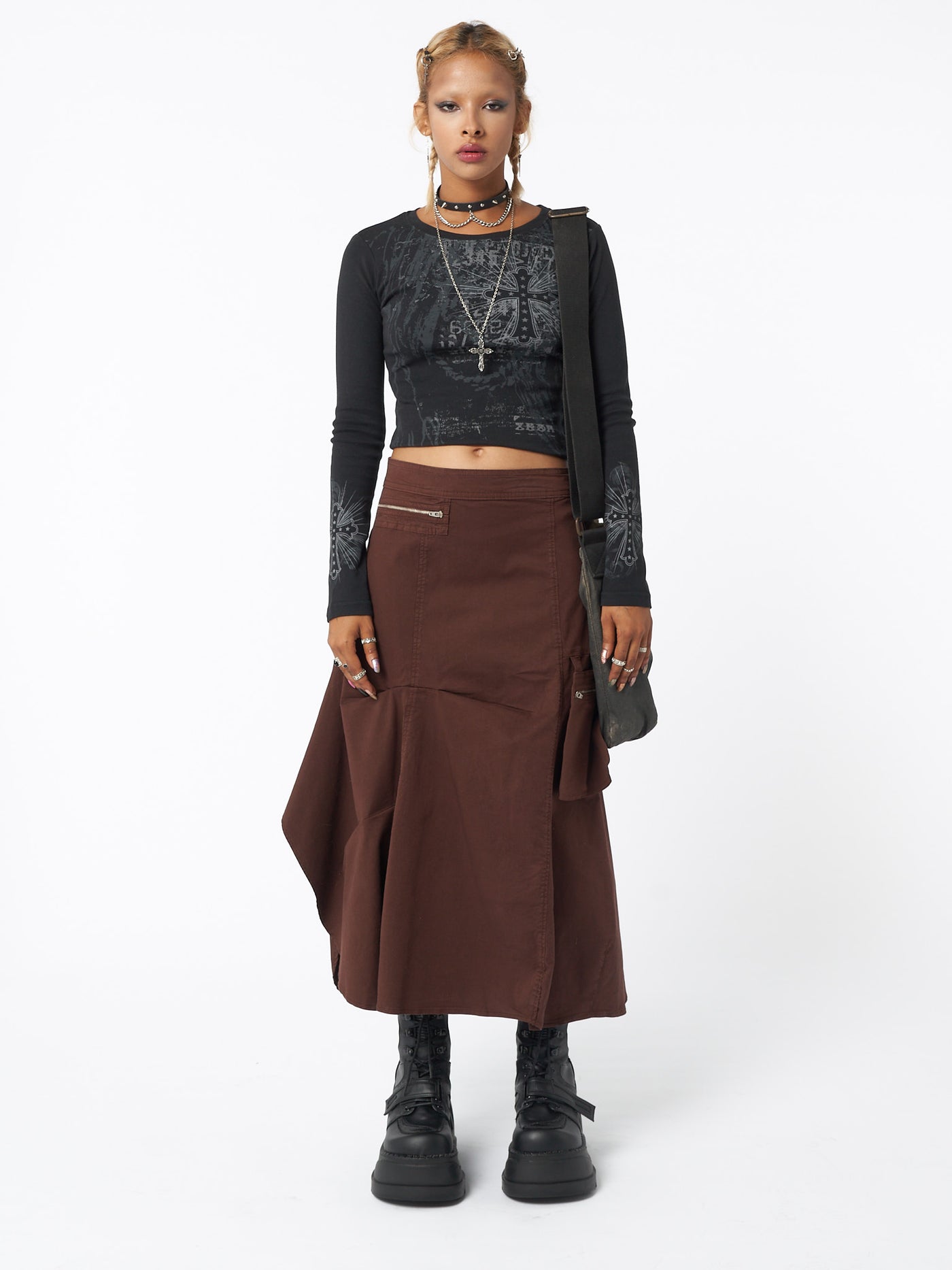 Lexi Brown Tech Cargo Maxi Skirt - Minga London