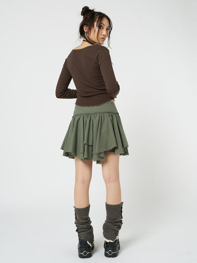 Flora Green Layered Asymmetrical Mini Skirt - Minga London