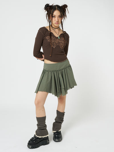 Flora Green Layered Asymmetrical Mini Skirt - Minga London