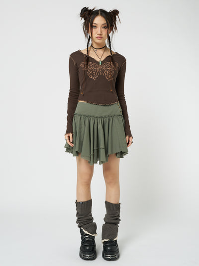 Flora Green Layered Asymmetrical Mini Skirt - Minga London