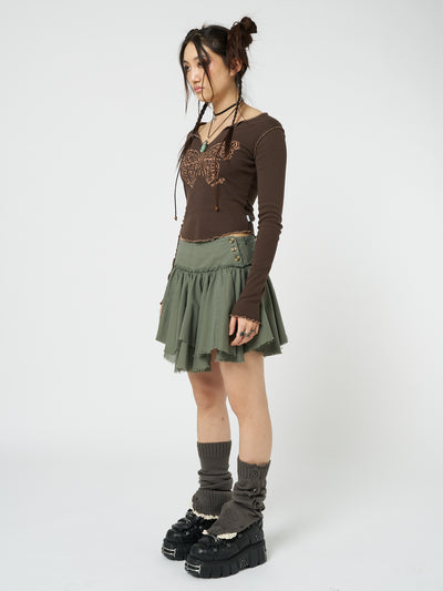 Flora Green Layered Asymmetrical Mini Skirt - Minga London