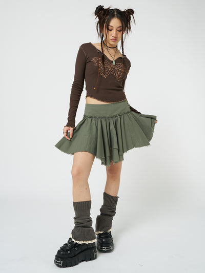 Flora Green Layered Asymmetrical Mini Skirt - Minga London