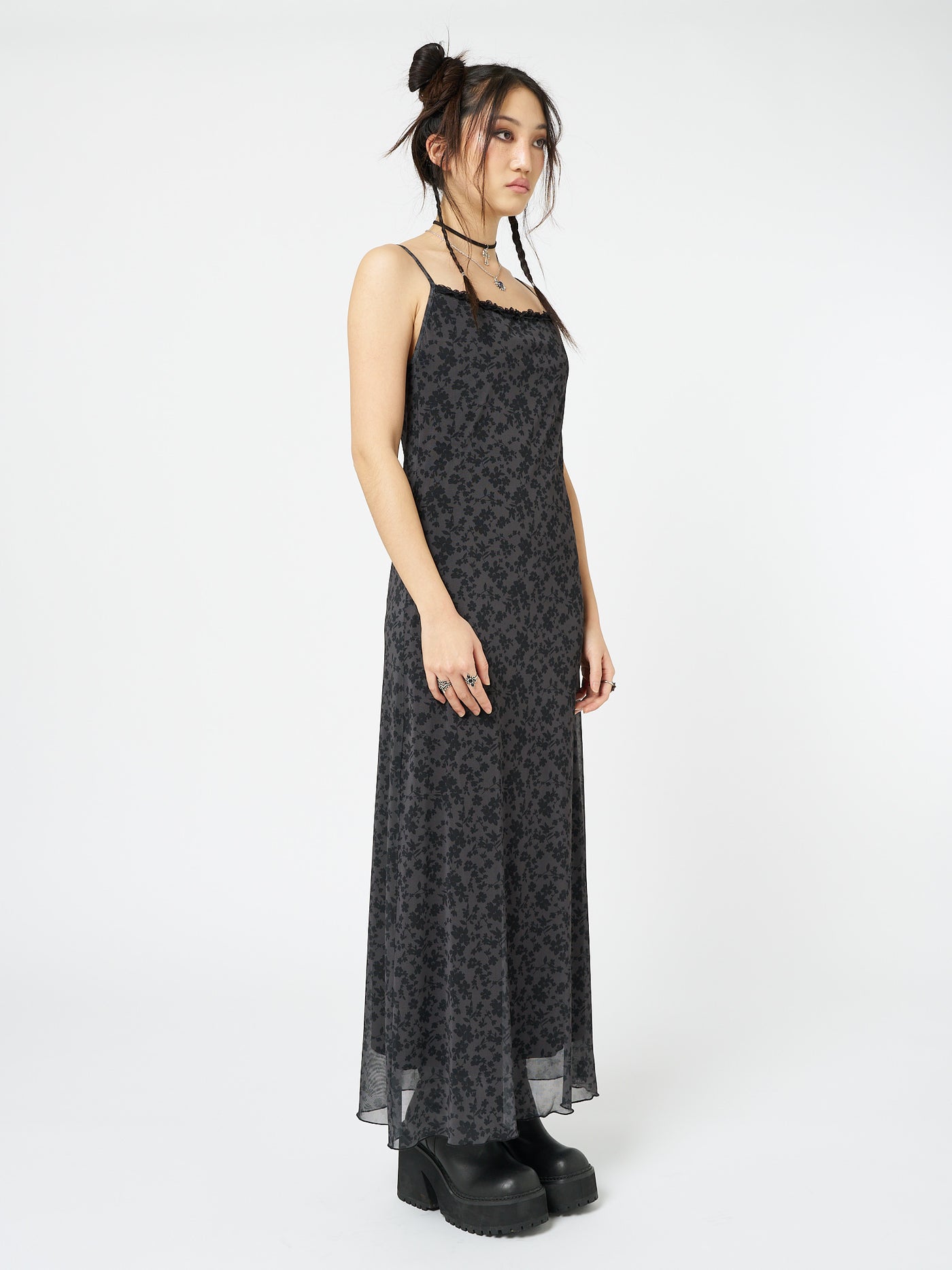 Floral Print Cami Maxi Dress in Grey Minga London