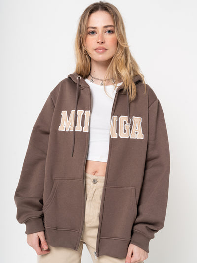 Zip up hoodie in brown with Minga embroidery logo
