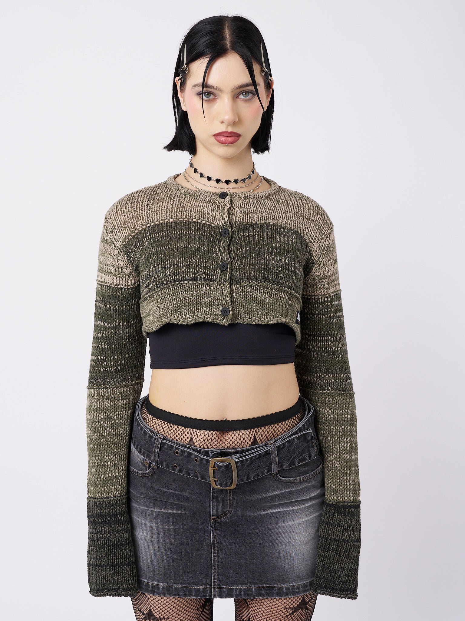 Drea Green Extreme Cropped Cardigan - Minga London