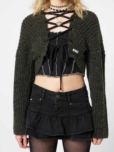 Arabella Green Knitted Lace Up Cardigan - Minga London