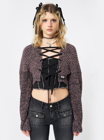 Arabella Mauve Knitted Lace Up Cardigan - Minga London