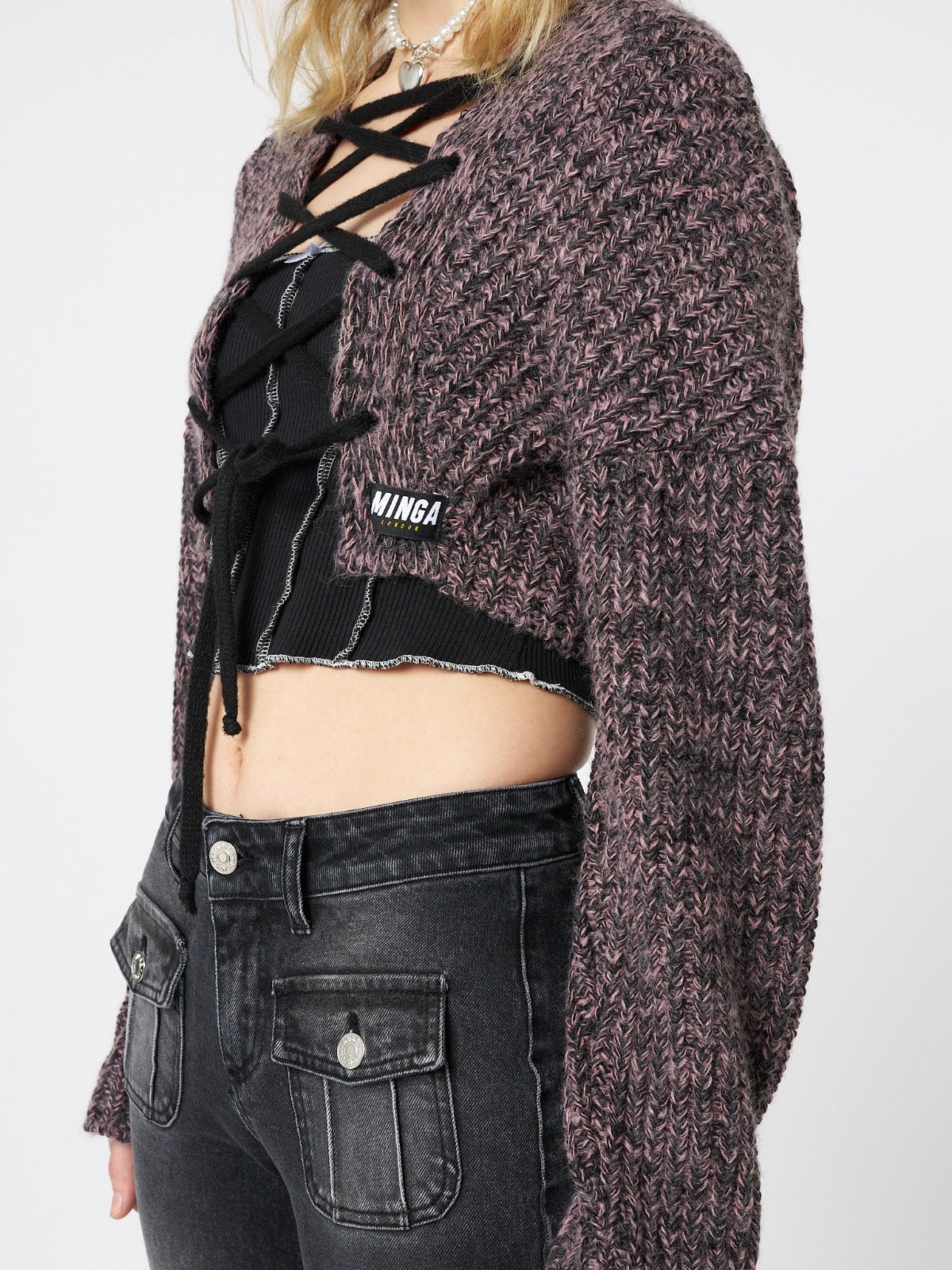 Arabella Mauve Knitted Lace Up Cardigan - Minga London