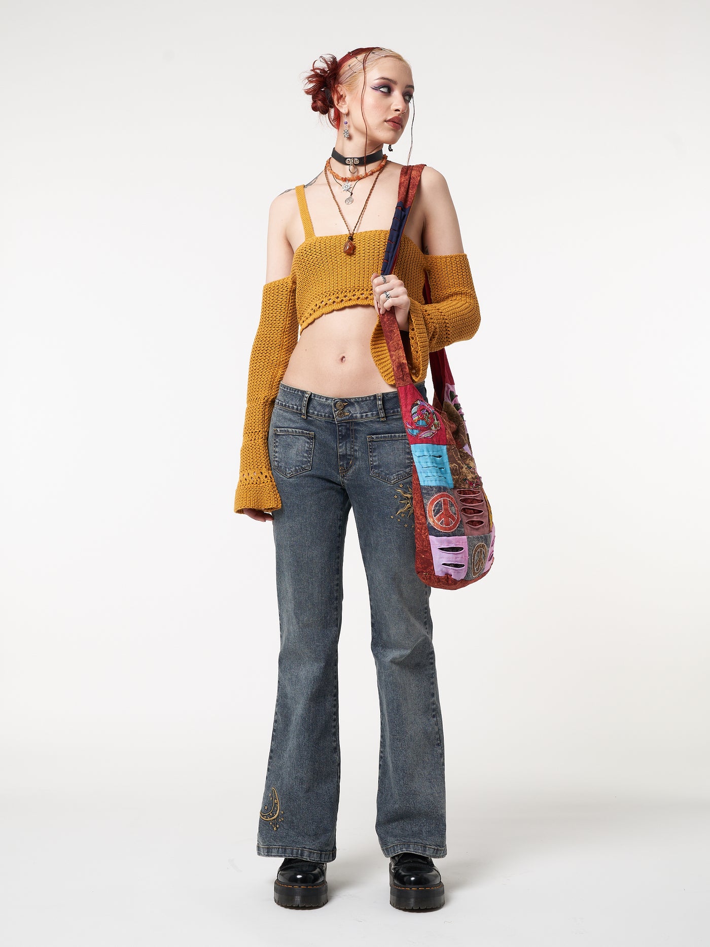 Ariel Golden Yellow Knitted Flare Crop Top - Minga London