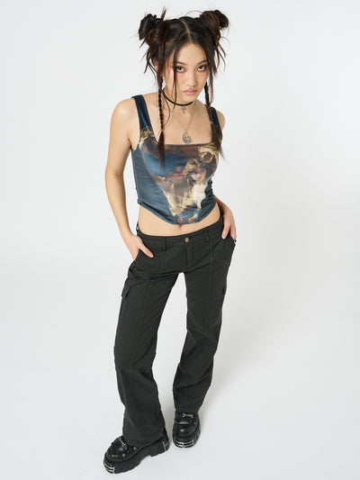 Arieta Black Velvet Corset Crop Top - Minga London