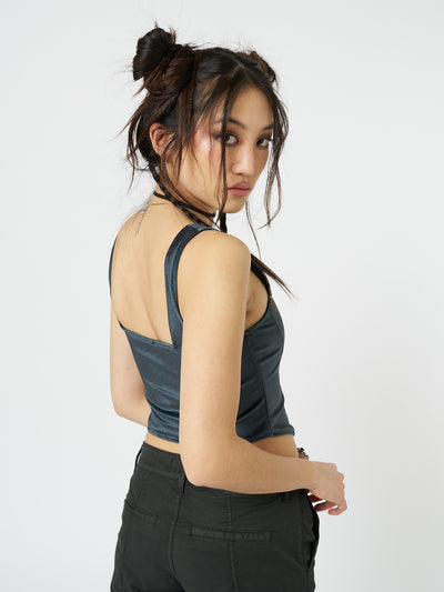 Arieta Black Velvet Corset Crop Top - Minga London