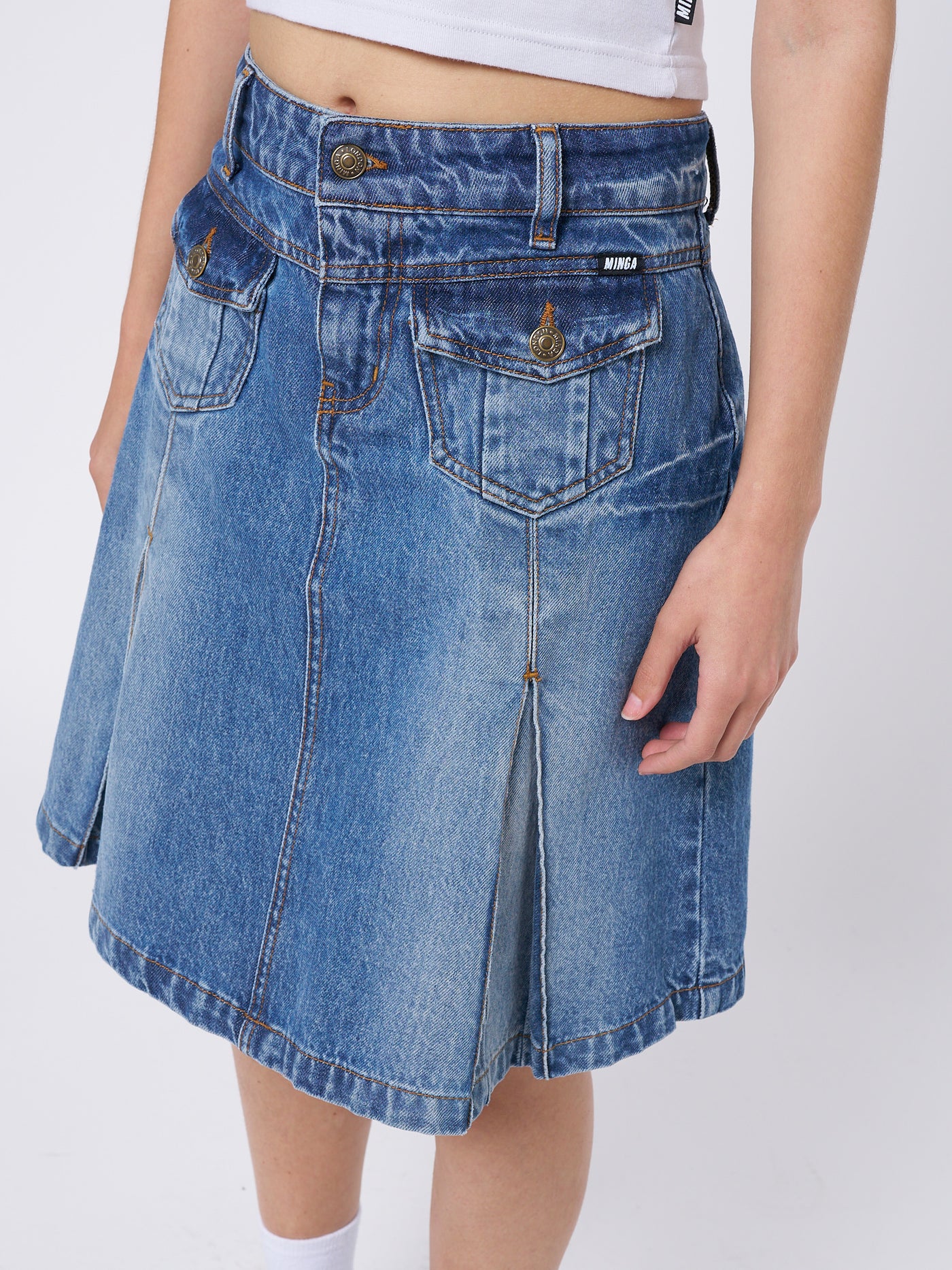 Astrid Denim Pleated Midi Skirt - Minga London