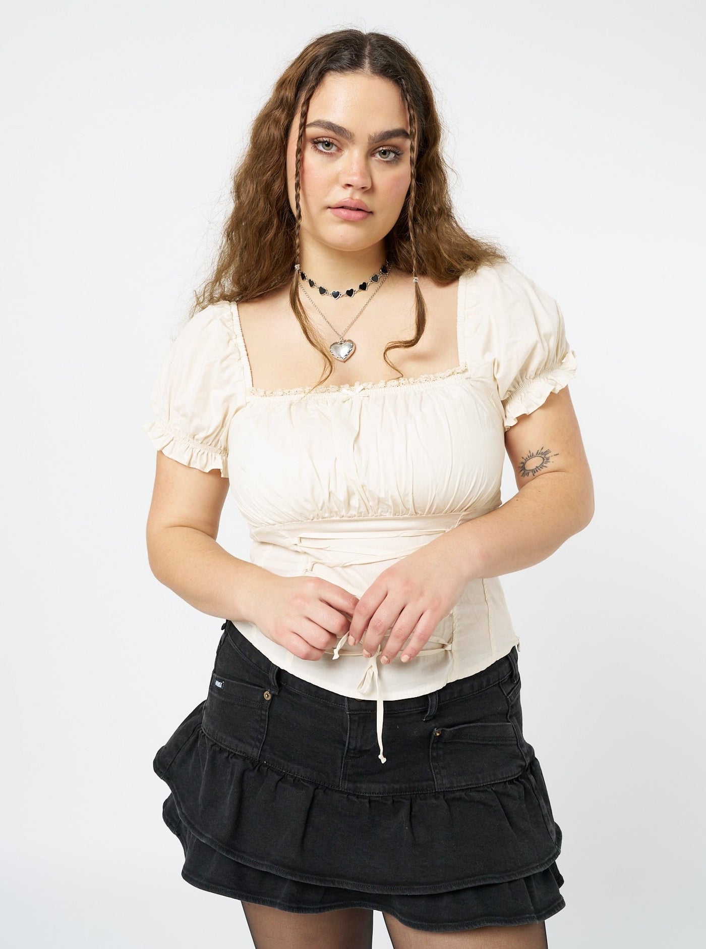 Aurora Cream Milkmaid Lace Up Top - Minga London