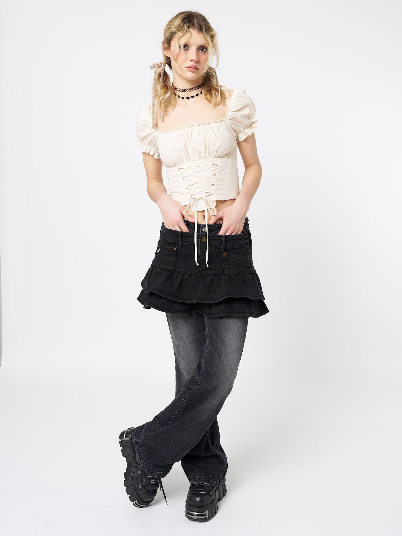 Aurora Cream Milkmaid Lace Up Top - Minga London