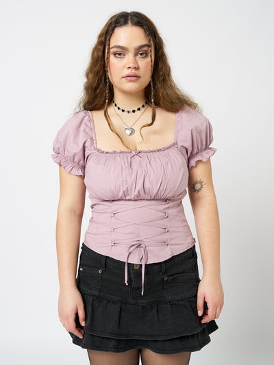 Aurora Mauve Milkmaid Lace Up Top - Minga London