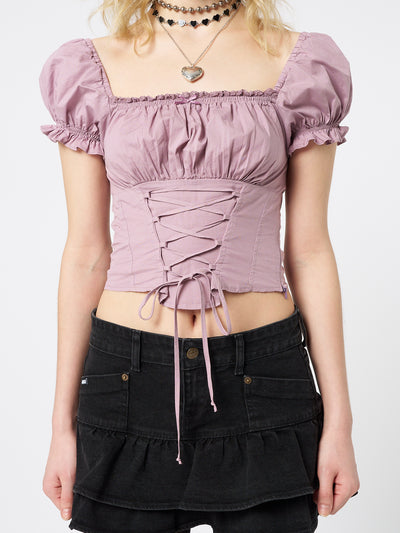 Aurora Mauve Milkmaid Lace Up Top - Minga London