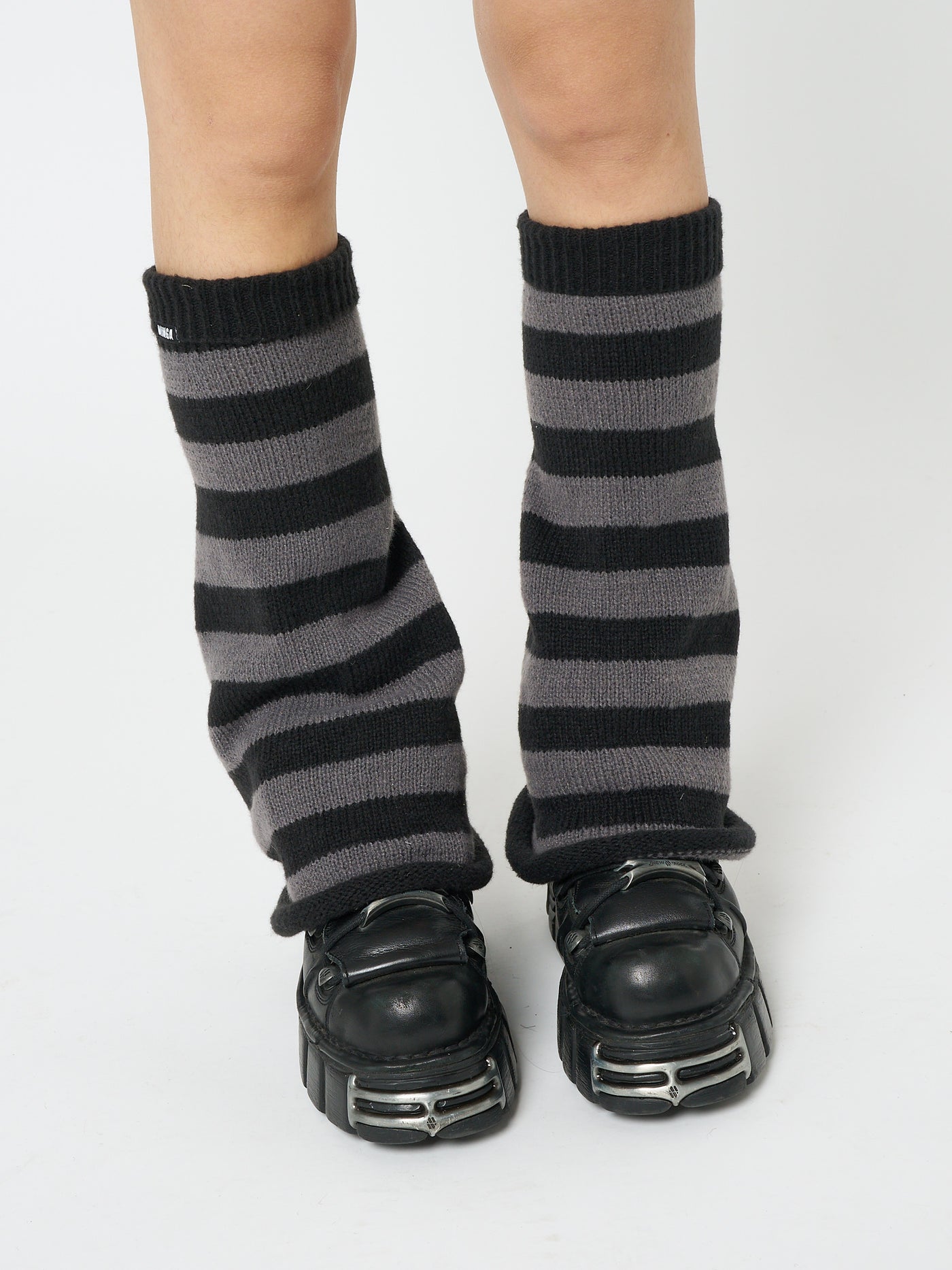 Black & Grey Striped Flare Leg Warmers - Minga London