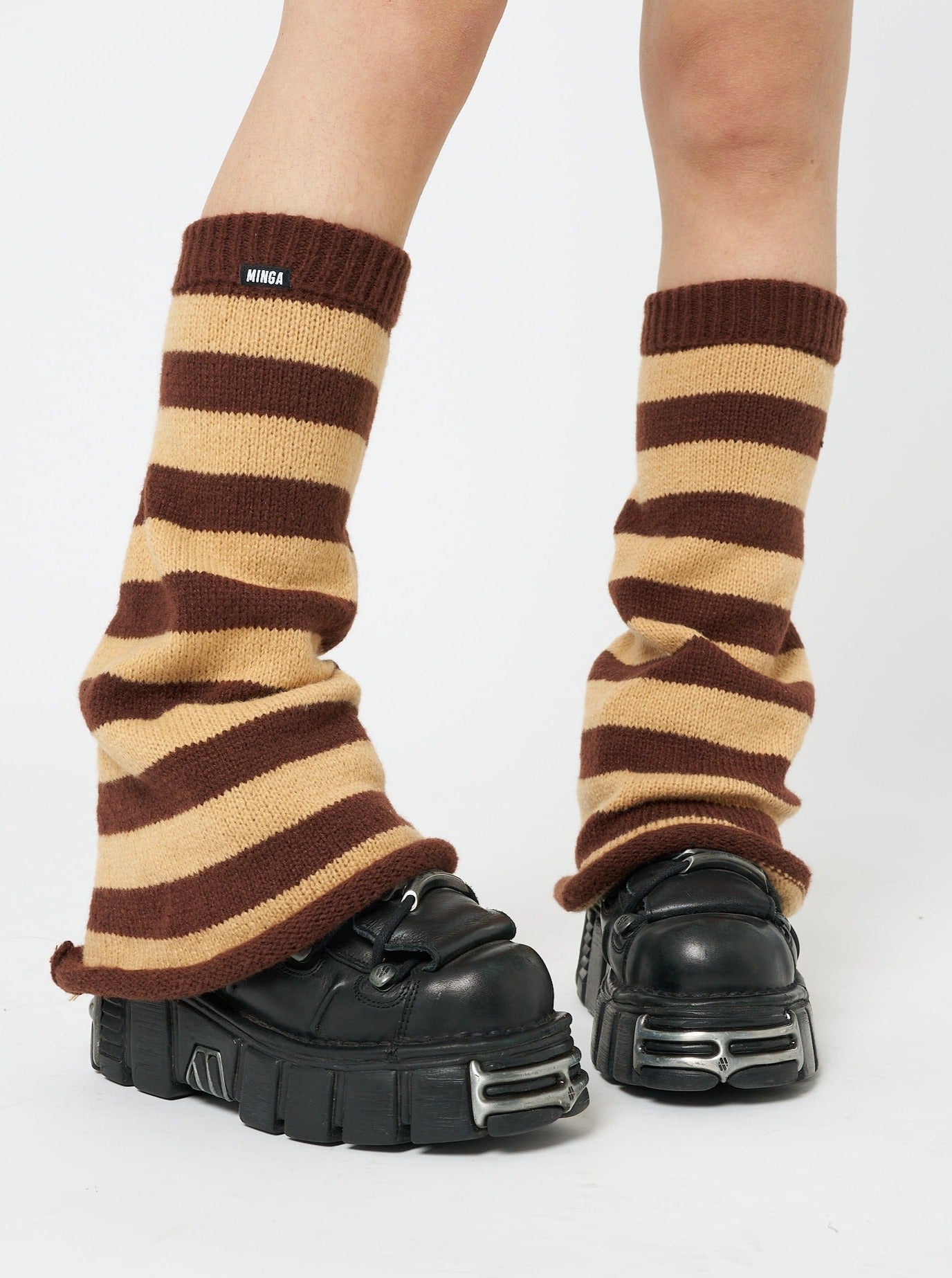 Brown & Honey Striped Flare Leg Warmers - Minga London