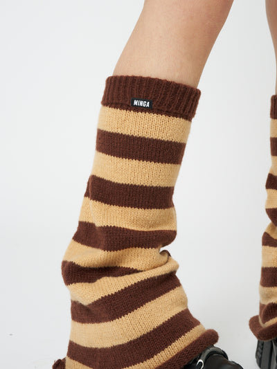 Brown & Honey Striped Flare Leg Warmers - Minga London