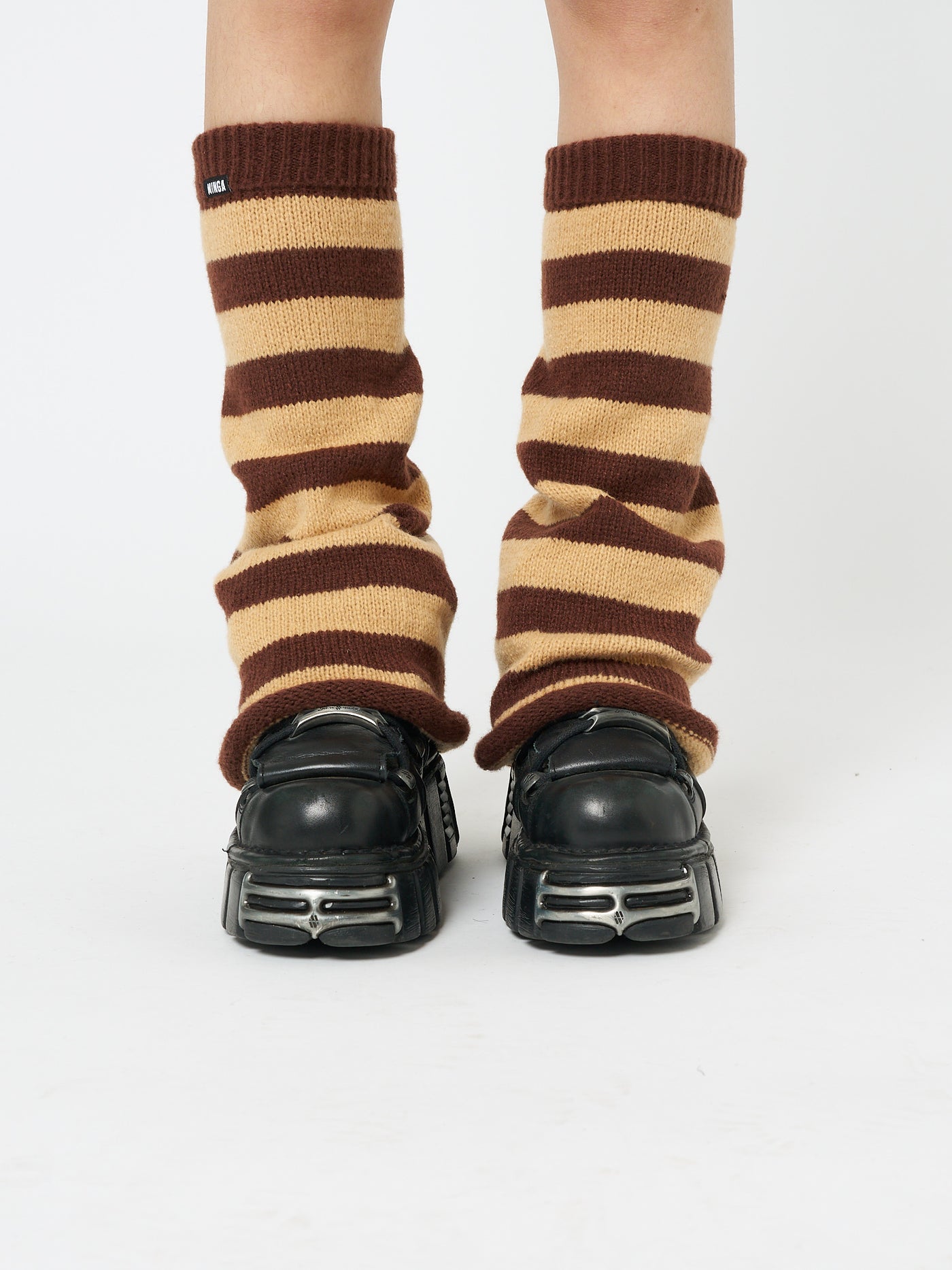 Brown & Honey Striped Flare Leg Warmers - Minga London