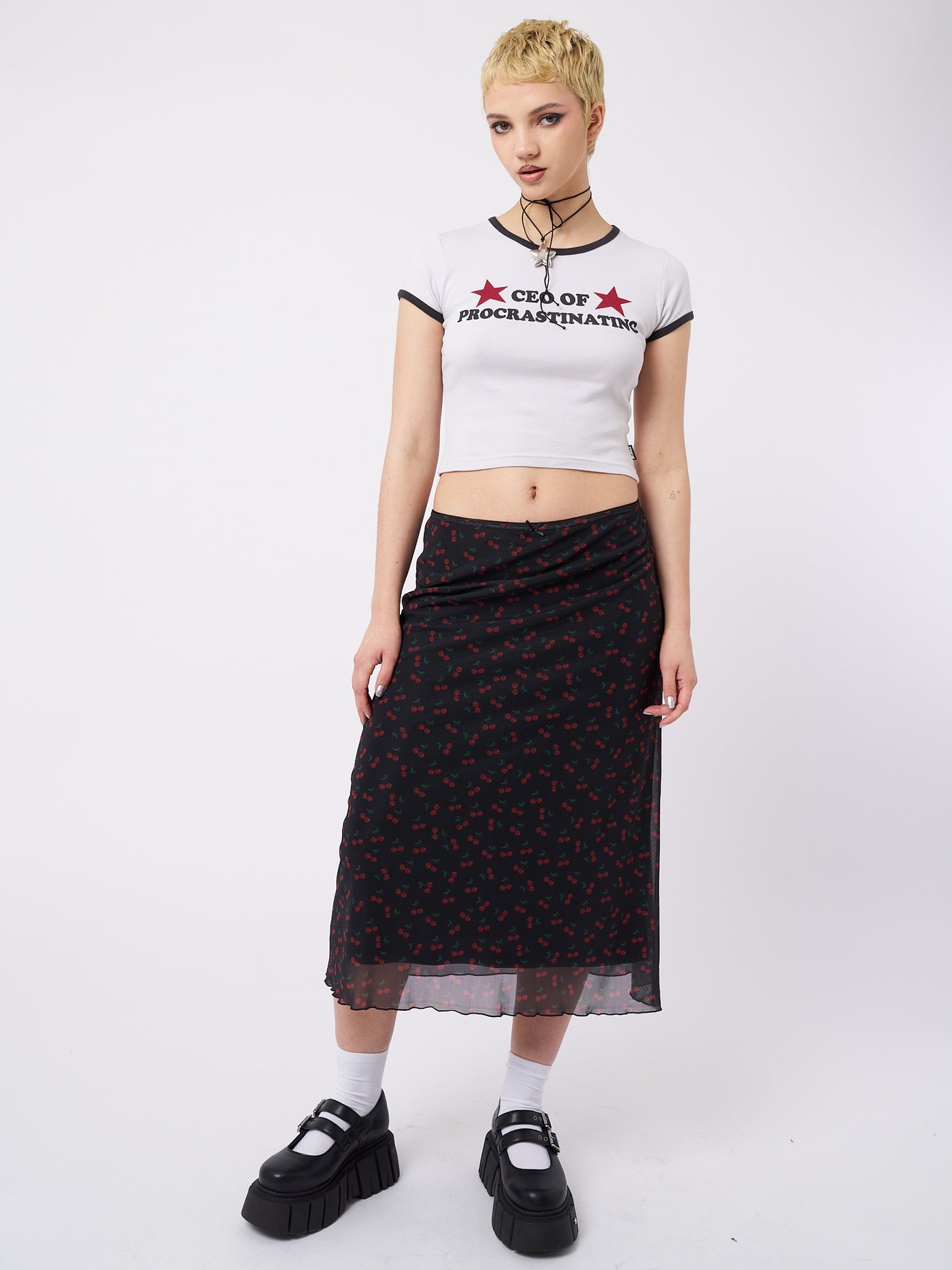 Cherry Cola Mesh Midi Skirt - Minga London