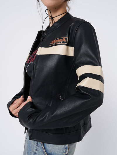 Chiara Black Vegan Racer Jacket - Minga London