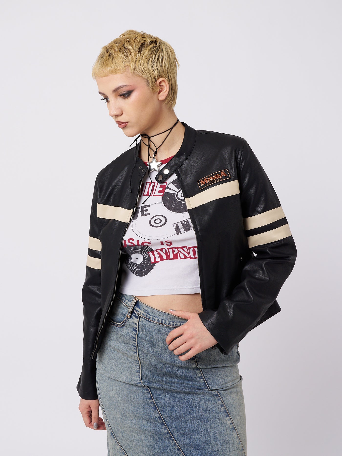 Chiara Black Vegan Racer Jacket - Minga London