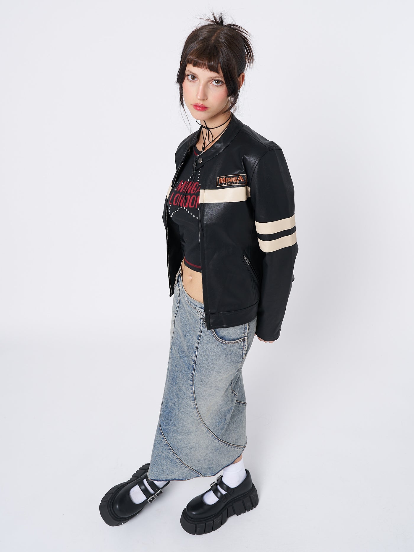 Chiara Black Vegan Racer Jacket - Minga London