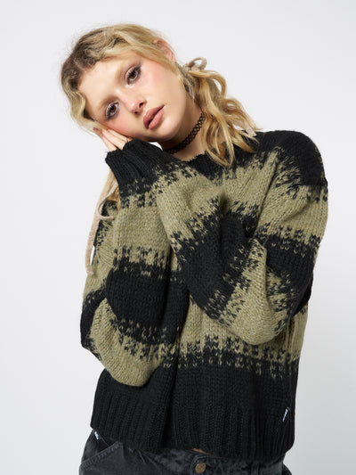 Clara Green Cropped Striped Knit Sweater - Minga London