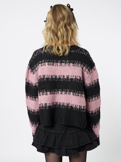 Clara Pink Cropped Striped Knit Sweater - Minga London