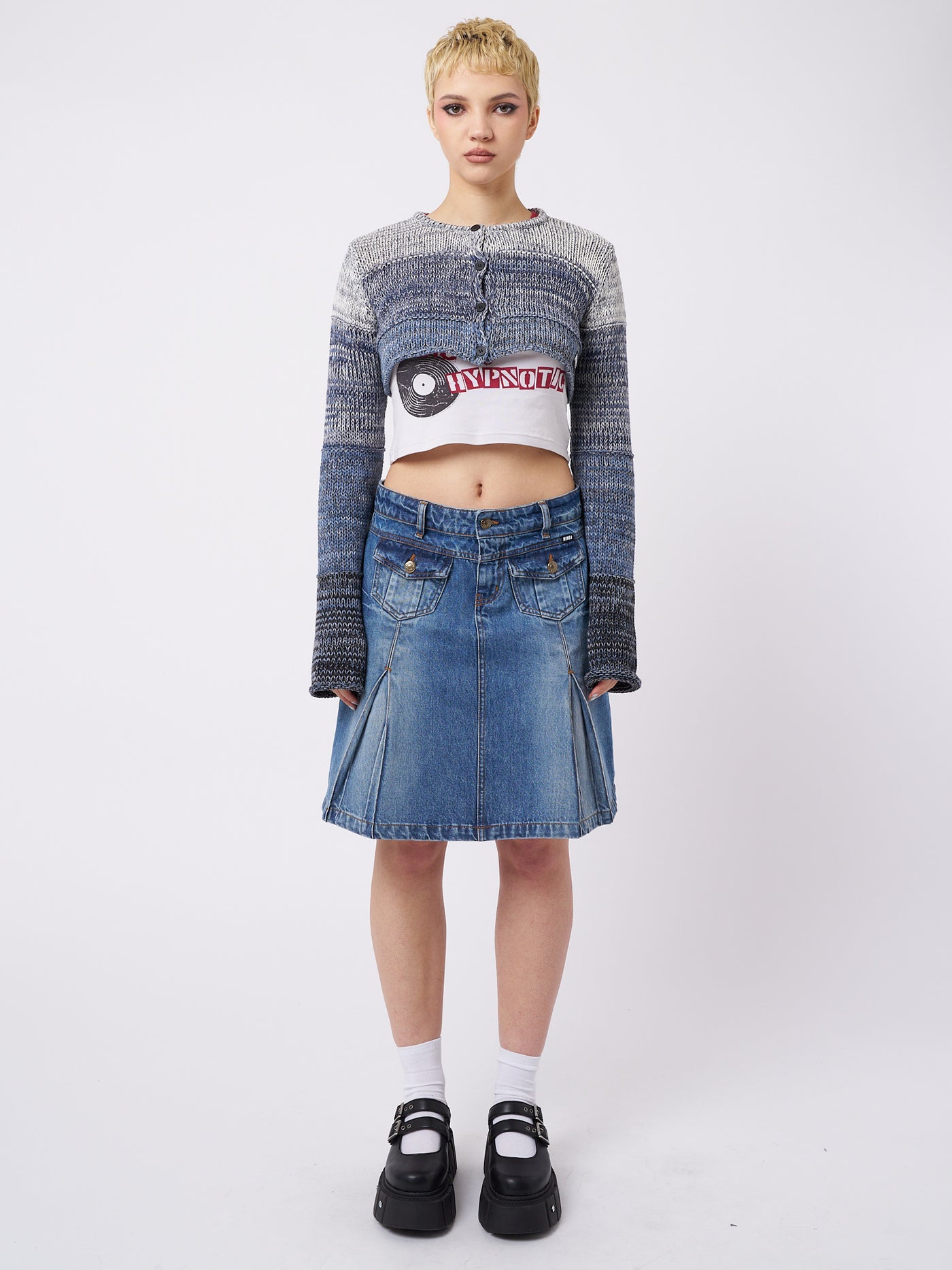 Drea Blue Extreme Cropped Cardigan - Minga London