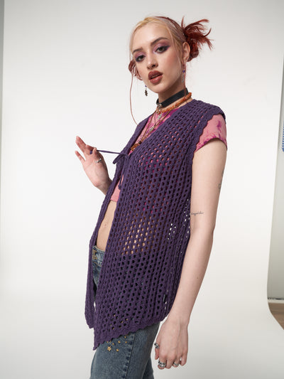 Elfie Tie Front Knit Sleveless Cardigan - Minga London