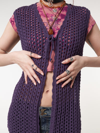 Elfie Tie Front Knit Sleveless Cardigan - Minga London