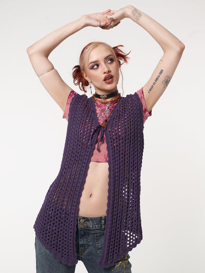 Elfie Tie Front Knit Sleveless Cardigan - Minga London