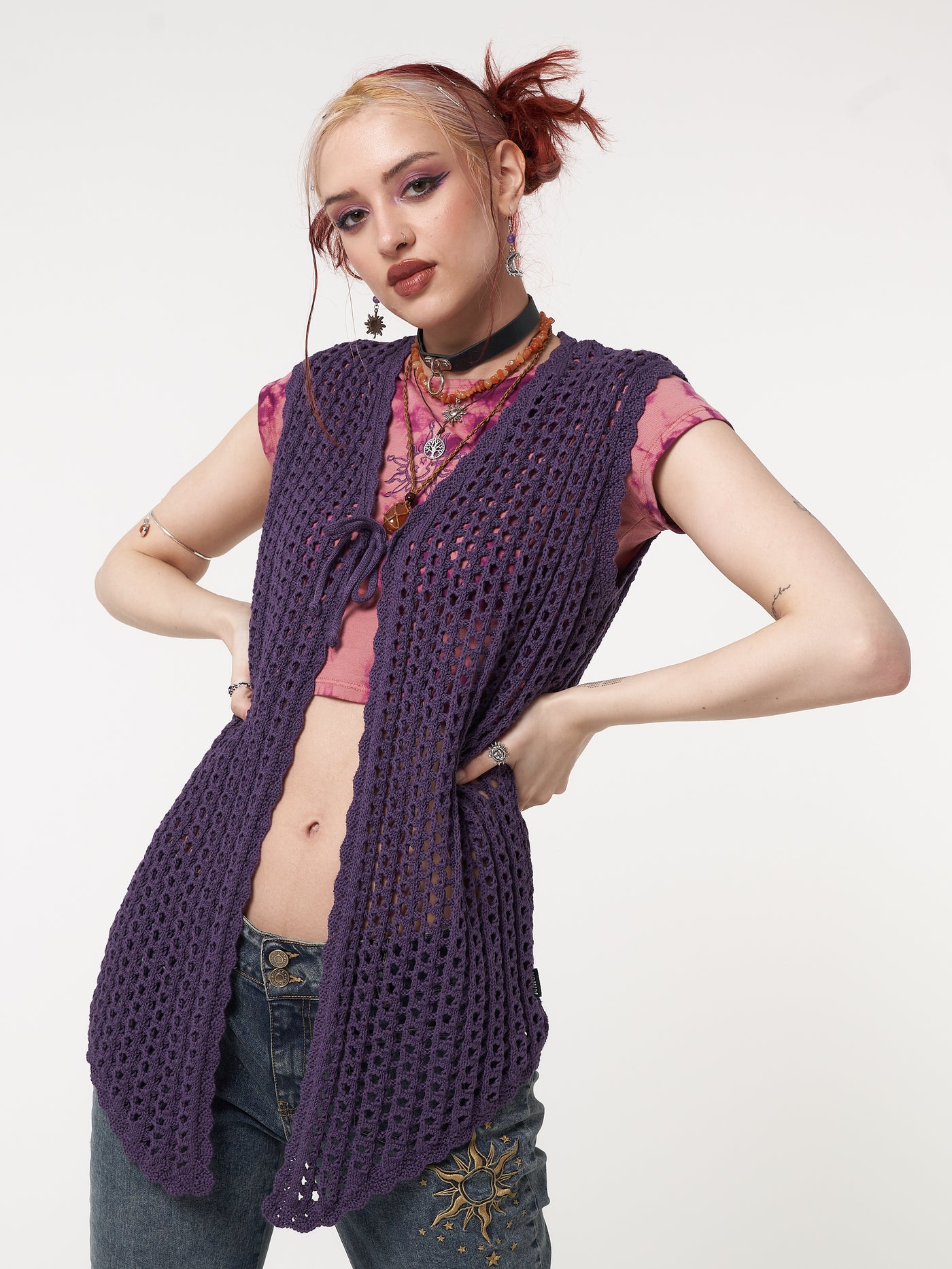 Elfie Tie Front Knit Sleveless Cardigan - Minga London