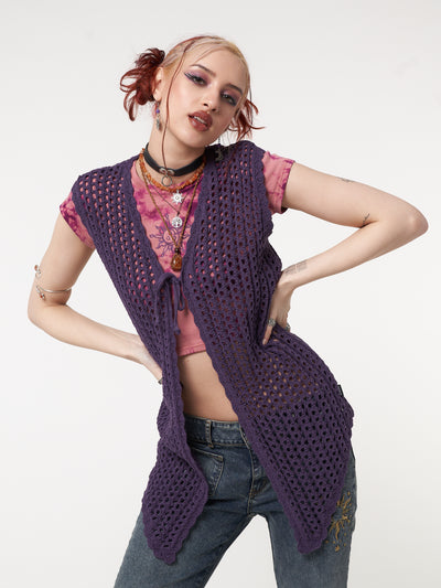 Elfie Tie Front Knit Sleveless Cardigan - Minga London