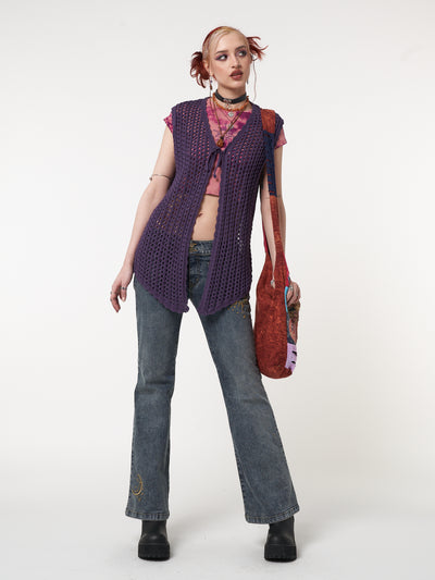 Elfie Tie Front Knit Sleveless Cardigan - Minga London