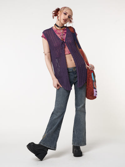Elfie Tie Front Knit Sleveless Cardigan - Minga London