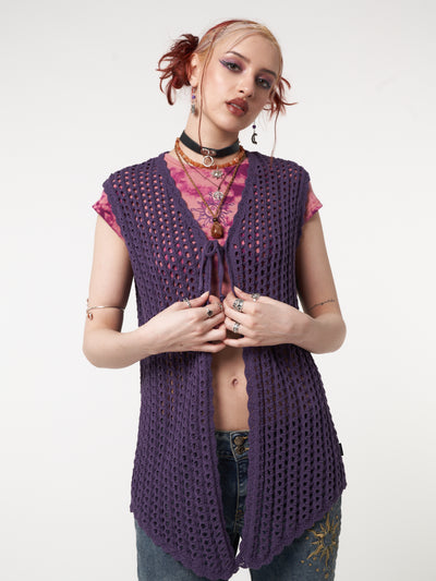 Elfie Tie Front Knit Sleveless Cardigan - Minga London