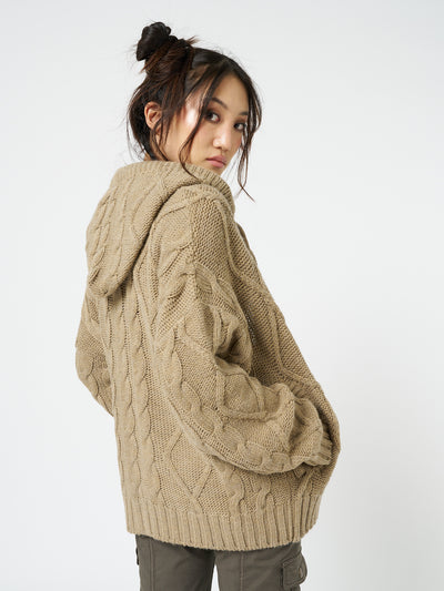 Eli Beige Zip Up Cable Knit Cardigan - Minga London