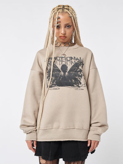 Woman Sweatshirt beige with a graphic fairy