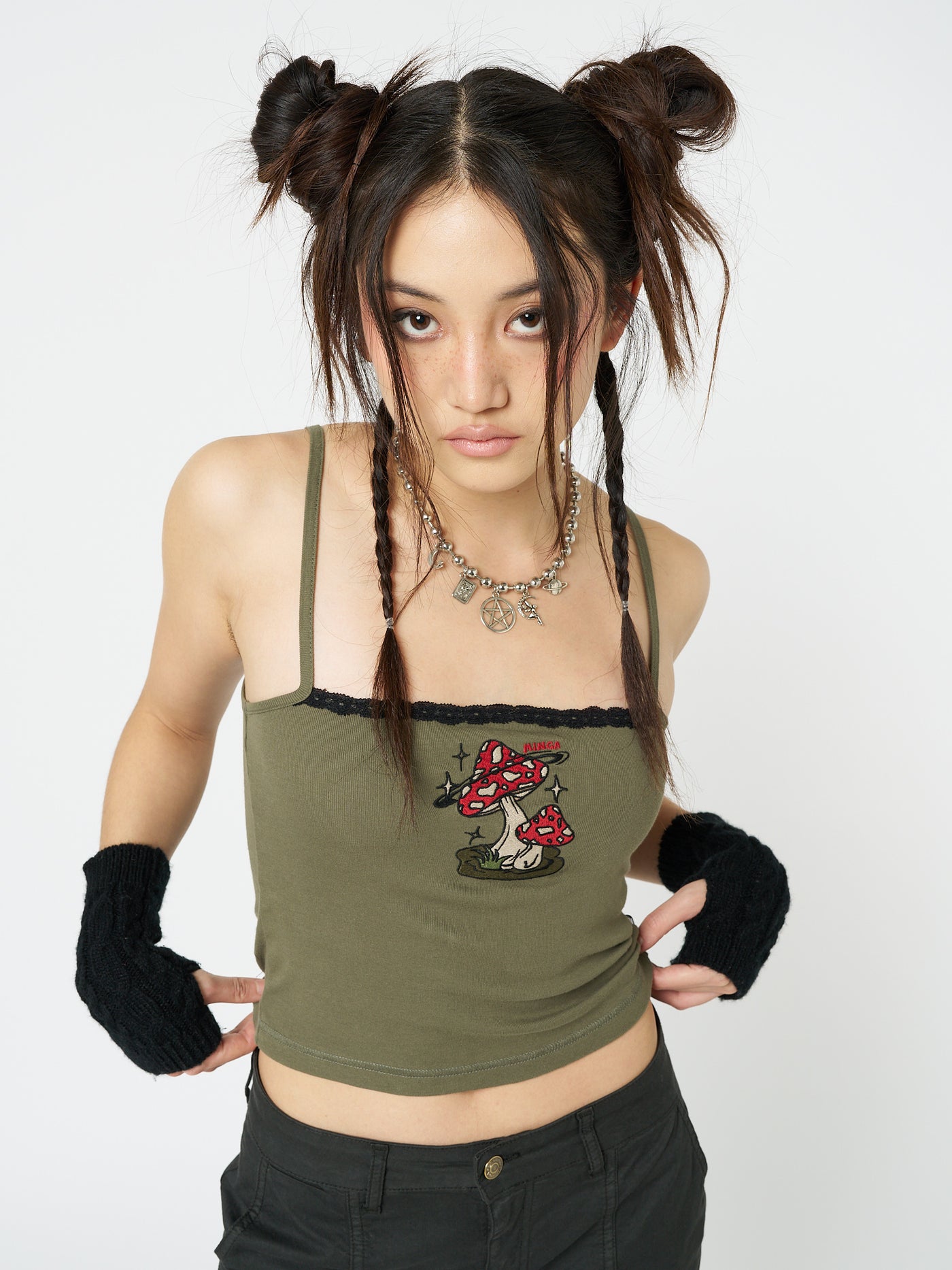 Enoki Mushroom Dark Khaki Cami Top - Minga London